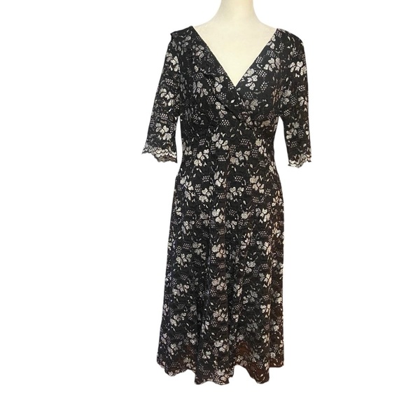 Rabbit Rabbit Rabbit Designs Fit & Flare Cocktail Dress Size 12 Black Silver - Picture 4 of 13